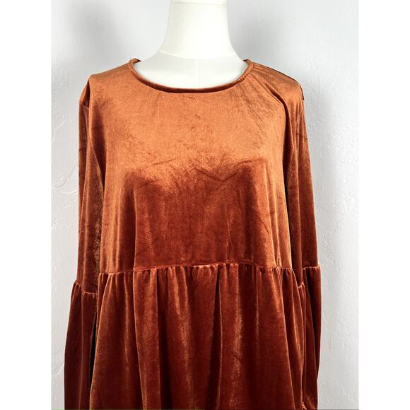 RICH RUST STRETCH VELVET DRESS (Woman's: XL) - Picture 2 of 10